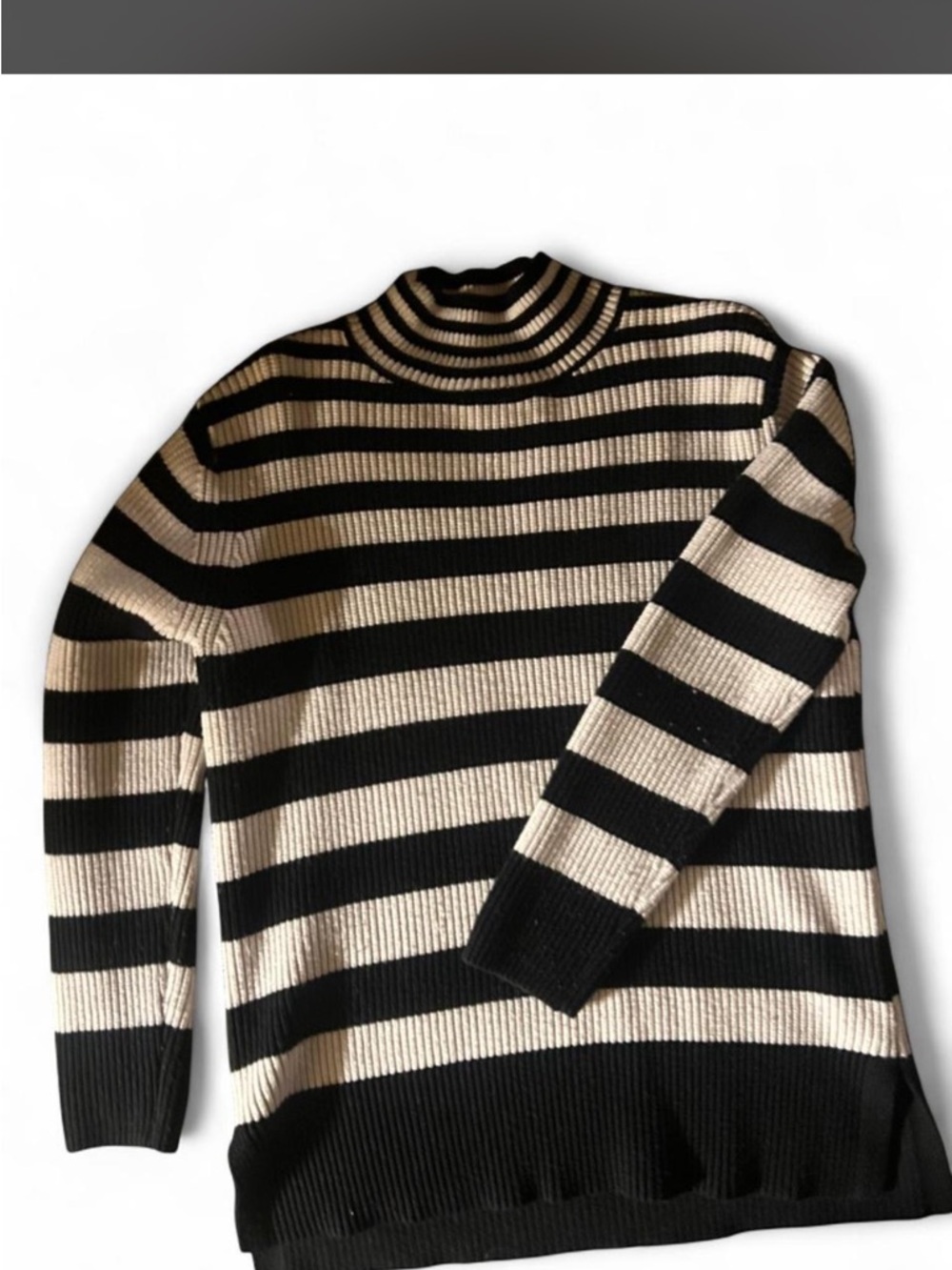 Striped Black and Cream Turtleneck Sweater